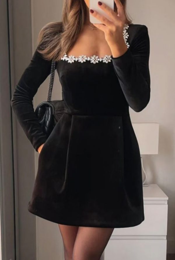 Elegant Square Neck Long-sleeved Dress - Image 7